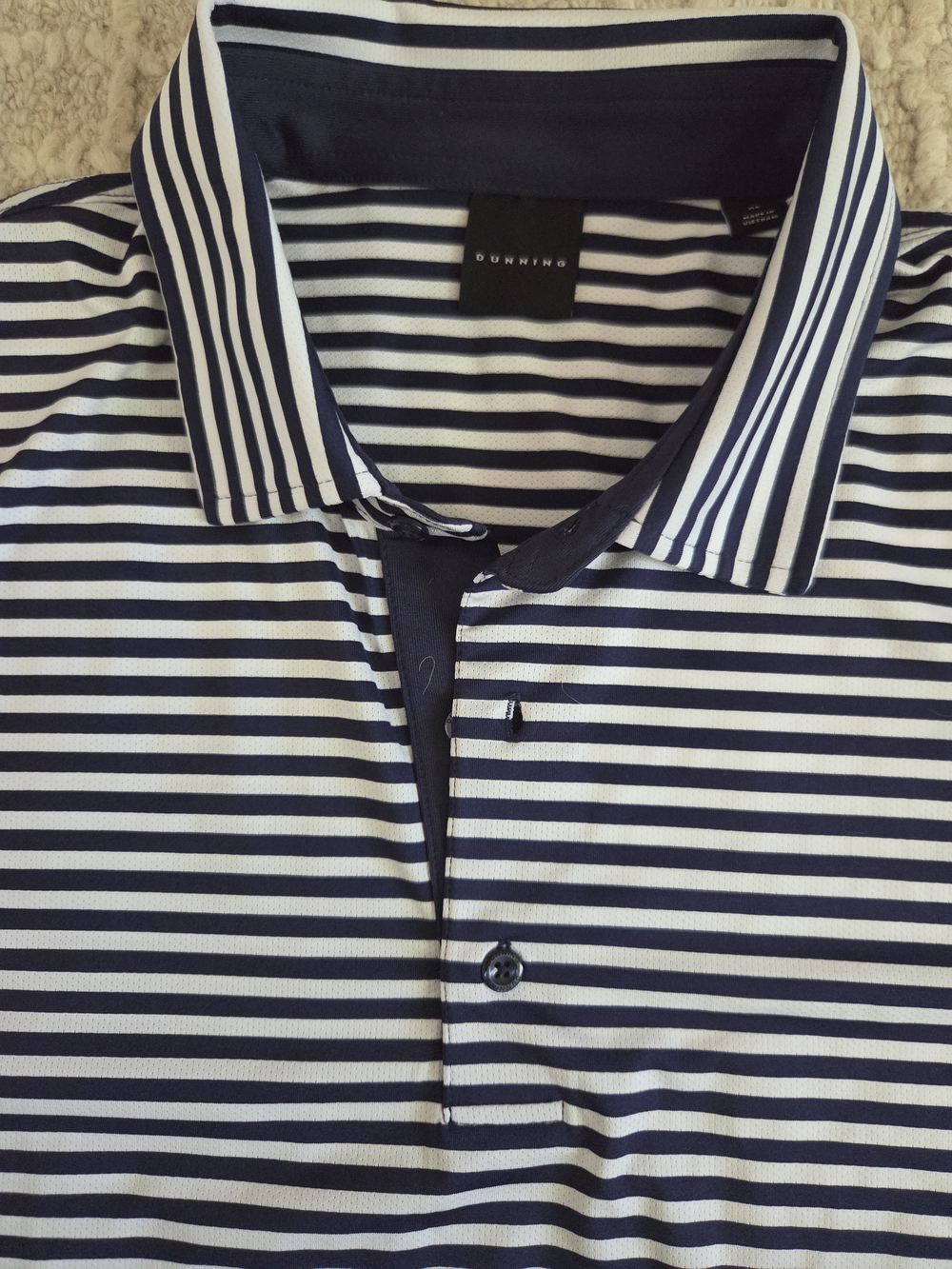 Dunnning Men’s Navy & White Striped Golf Polo, XL